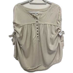 Bohme Blouse Small Short Sleeve Flowy Bow Scrunch Adjustable Button Oversized